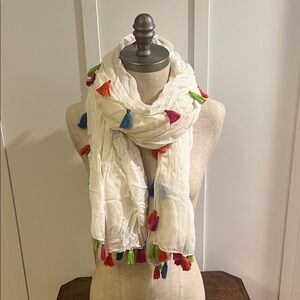 Vibrant Tassel White Scarf